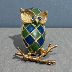 Gold and Green Owl Brooch